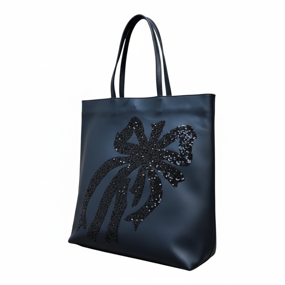 Valentino Lambskin Leather Black Sequin Bow Tote Bag